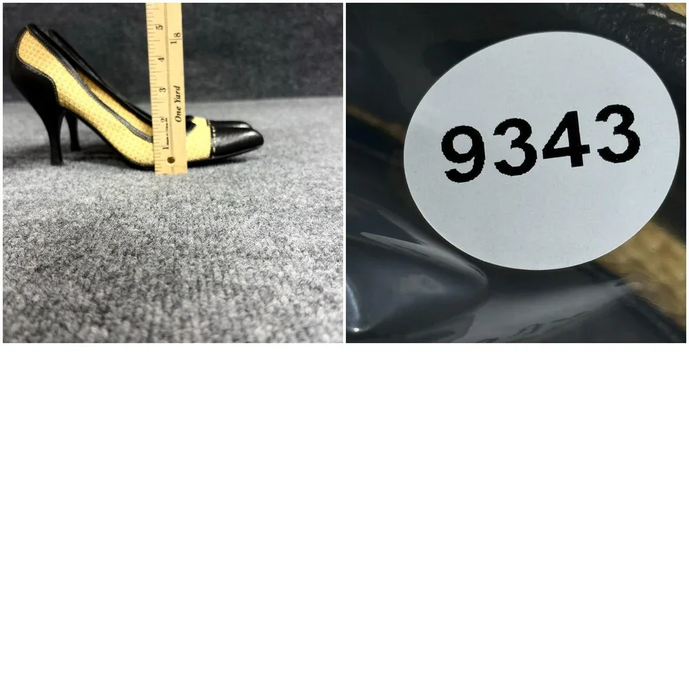 Prada Shoes Womens 5.5 EU 35.5 Beige Black Leather Woven Cap Toe Pumps Heels